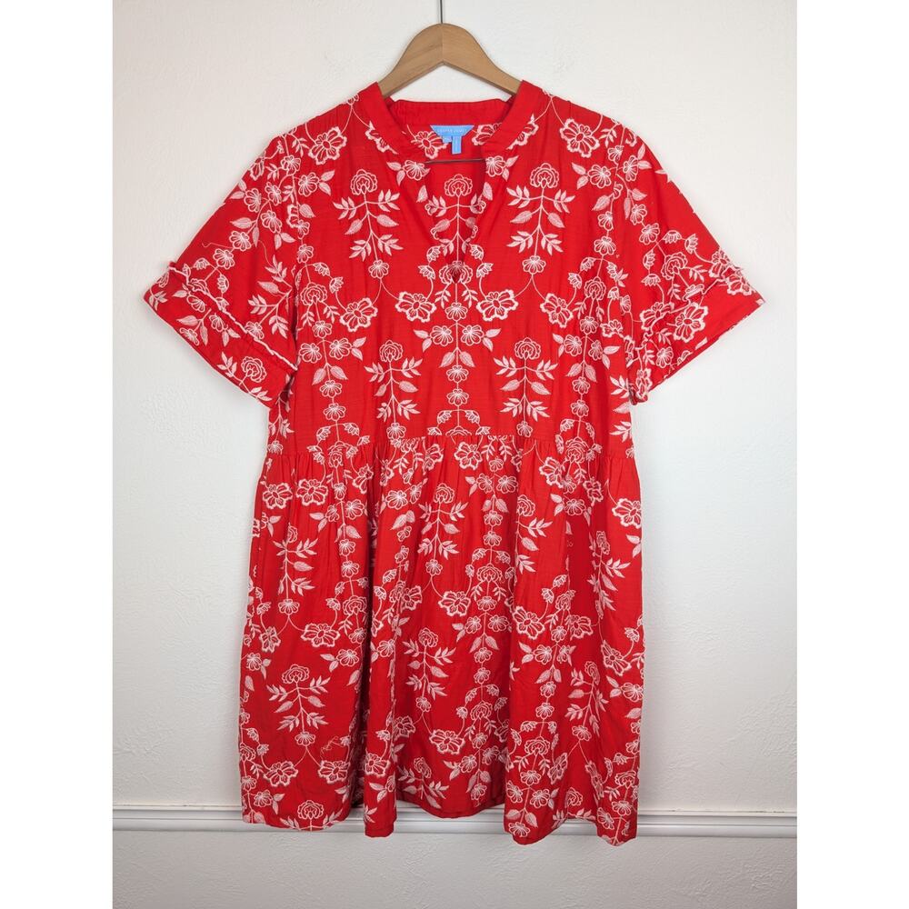 Draper James Simone Dress Floral Embroidered Ruffle Mini Cotton Red Size XL - Picture 2 of 11
